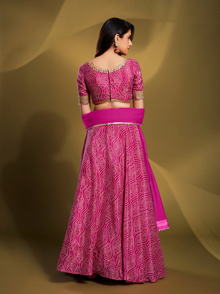 Stylish Pink Faux Crepe Lehenga Choli | Perfect for Festive Glamour