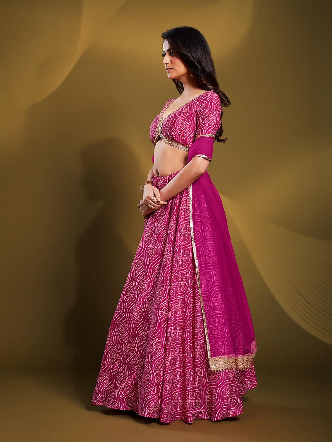 Stylish Pink Faux Crepe Lehenga Choli | Perfect for Festive Glamour