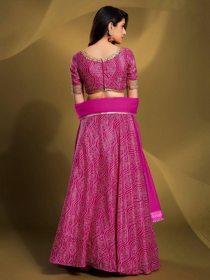 Customizable Pink Bandhani Lehenga Choli | Crepe with Sequin Borderwork for Weddings