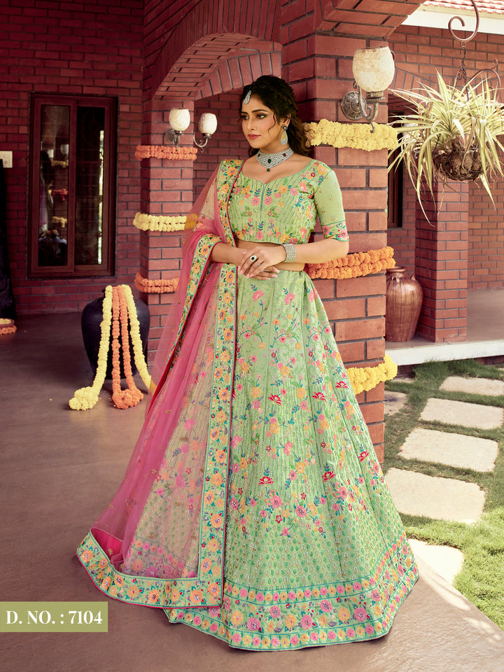 Light Green A-Line Raw Silk Lehenga | Wedding & Party Wear Lehenga