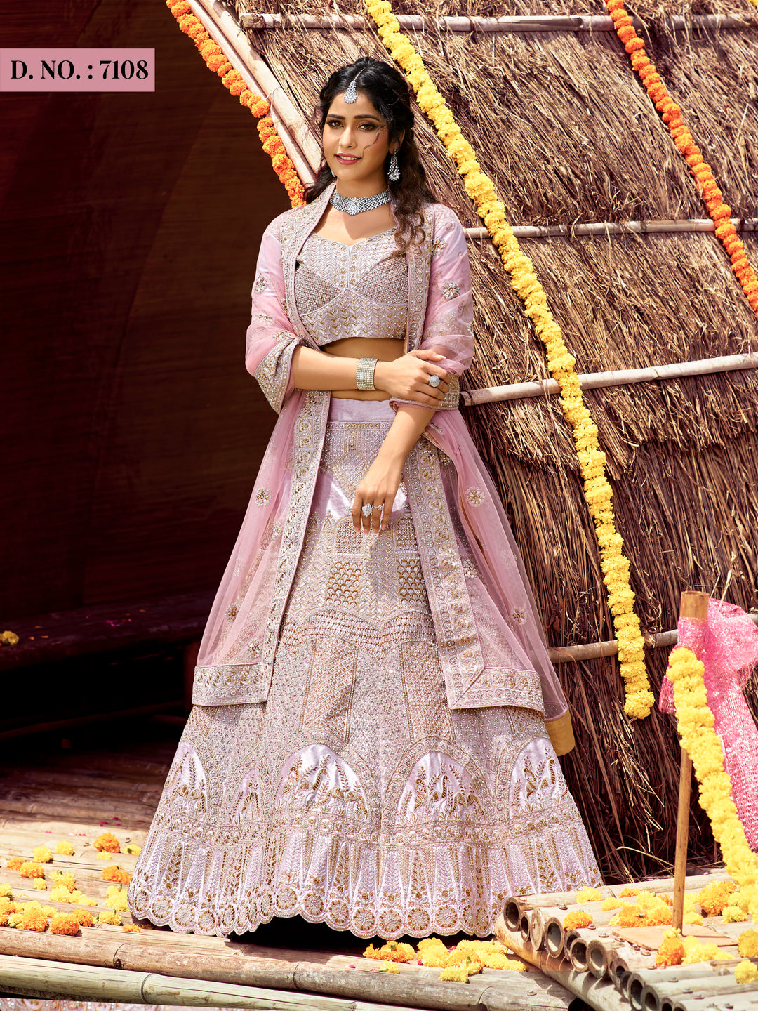 Baby Pink Velvet Lehenga for Weddings | Zari & Dori Embroidery