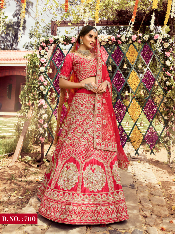 Designer Red Lehenga for Bridal Wear | Dori & Net Detailing