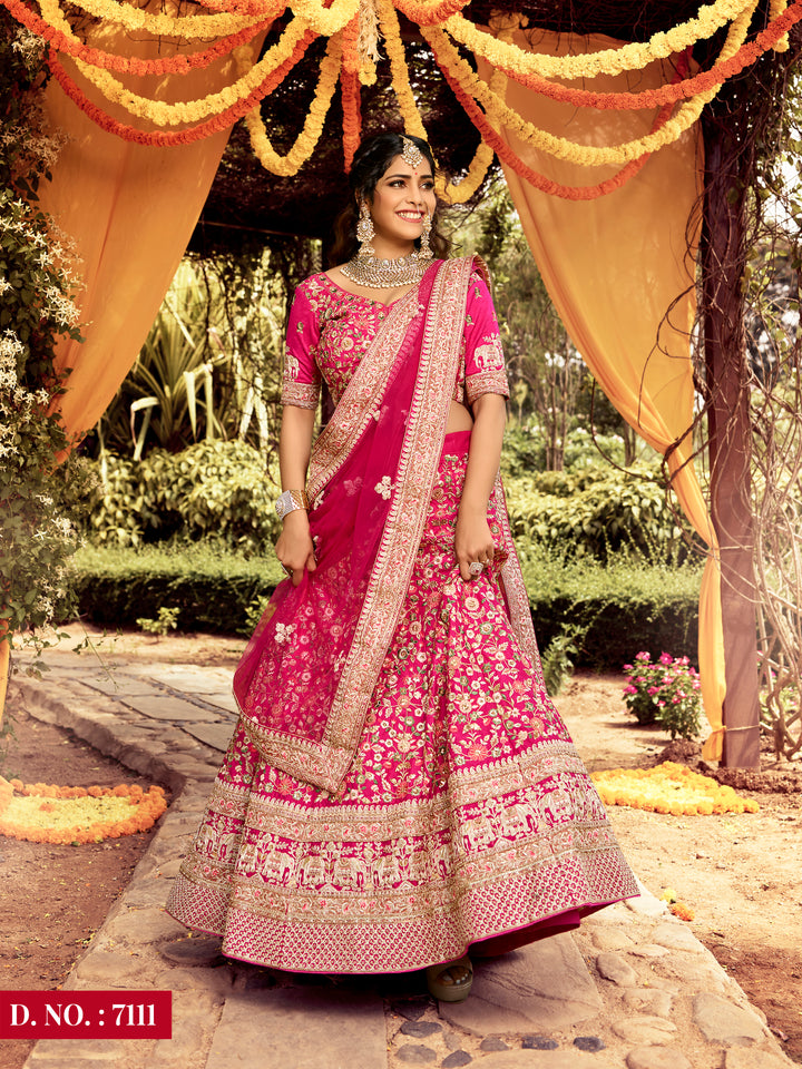 Designer Pink Raw Silk Bridal Lehenga | Party Wear with Beads Work