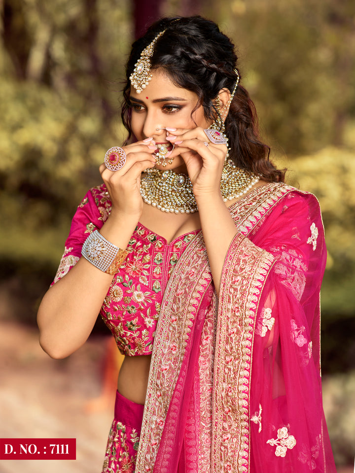 Designer Pink Raw Silk Bridal Lehenga | Party Wear with Beads Work