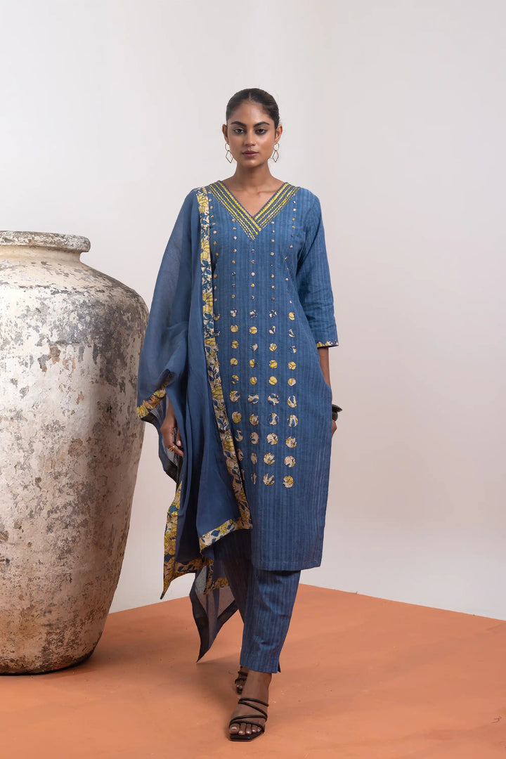 Elegant Kurtis Set | wevon antique designer cotton in blue