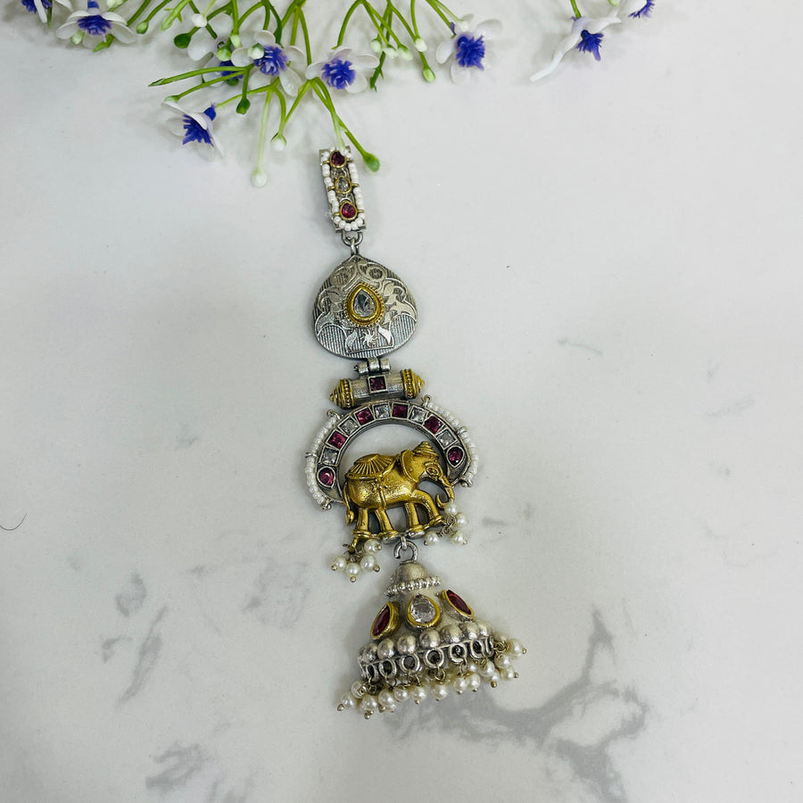 Beautifully crafted German silver Juda, ideal for brides seeking ethnic saree accessories.