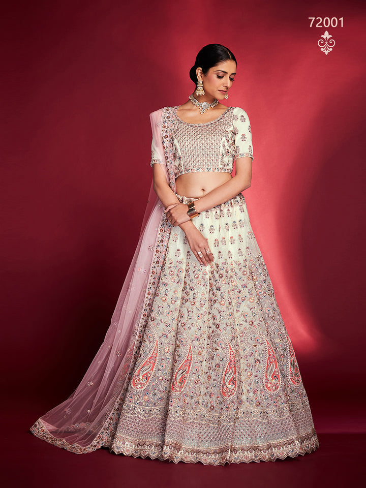 White Lehenga Set with Dori & Sequins Work | Bridal Lehenga Choli