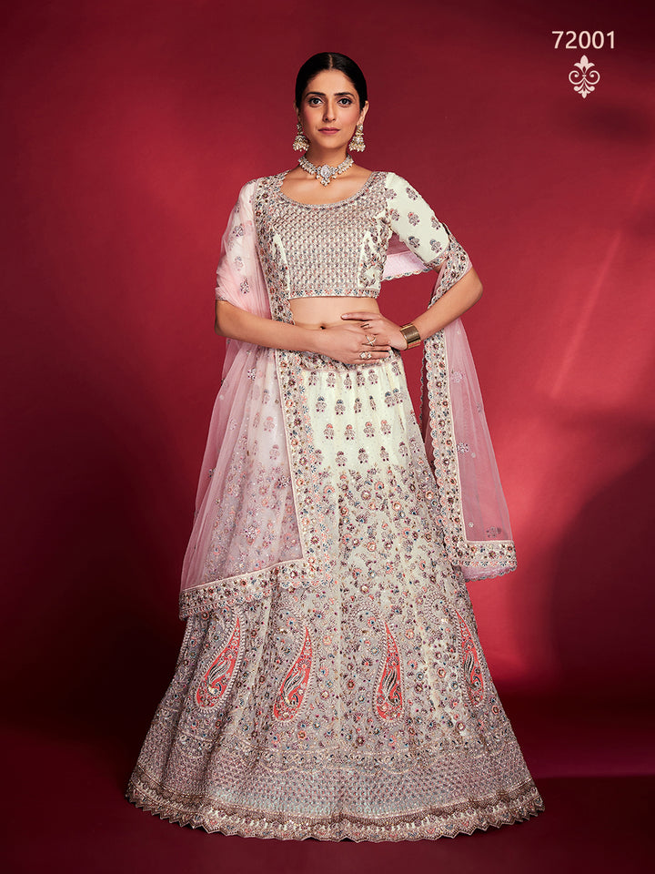 White Lehenga Set with Dori & Sequins Work | Bridal Lehenga Choli