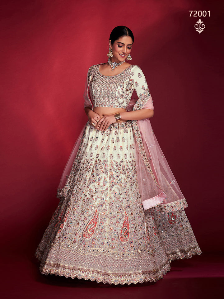 White Lehenga Set with Dori & Sequins Work | Bridal Lehenga Choli