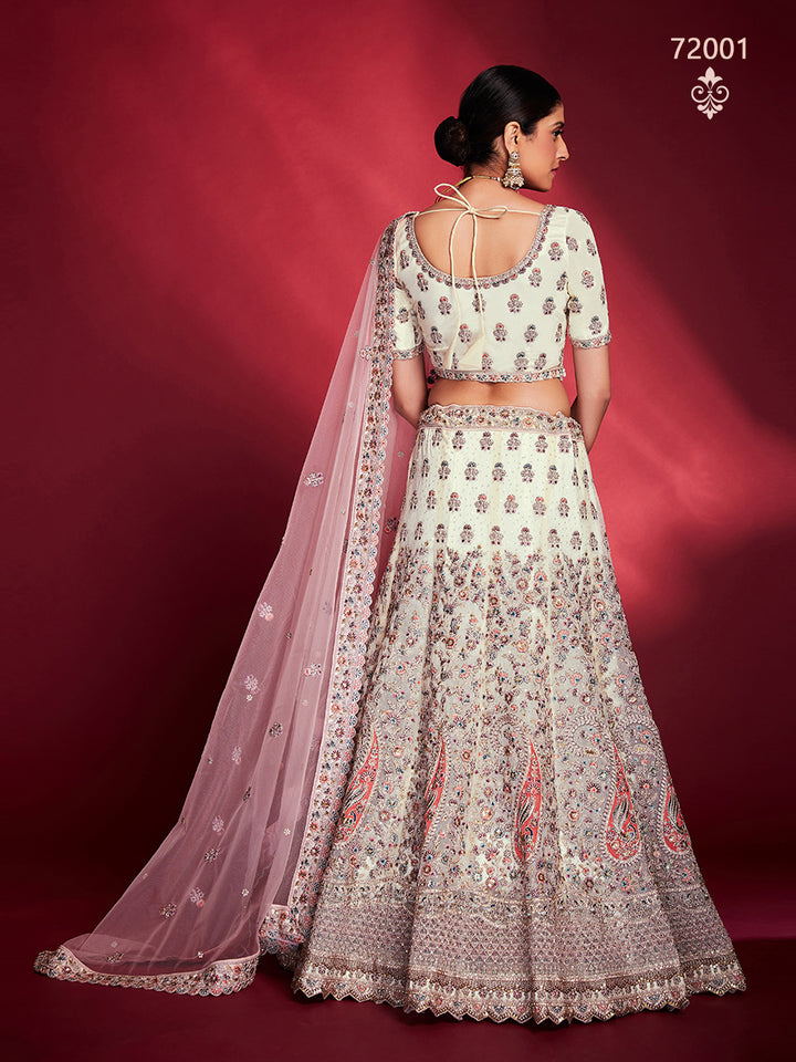 White Lehenga Set with Dori & Sequins Work | Bridal Lehenga Choli