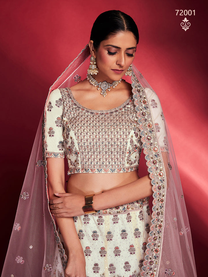 White Lehenga Set with Dori & Sequins Work | Bridal Lehenga Choli