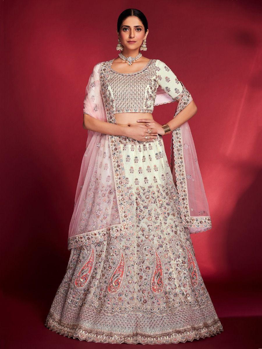 Timeless White Sequins Soft Silk Lehenga | Wedding Wear with Dupatta