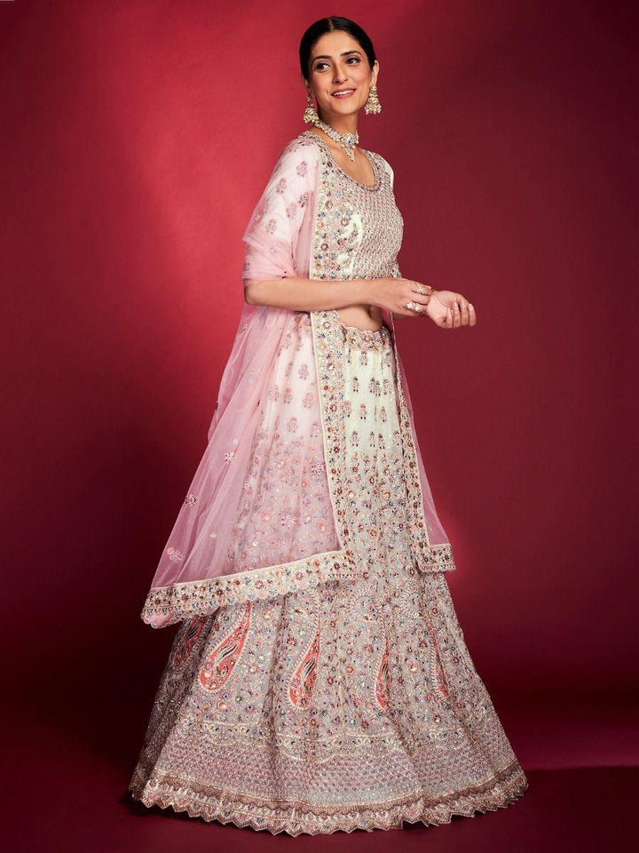 Timeless White Sequins Soft Silk Lehenga | Wedding Wear with Dupatta