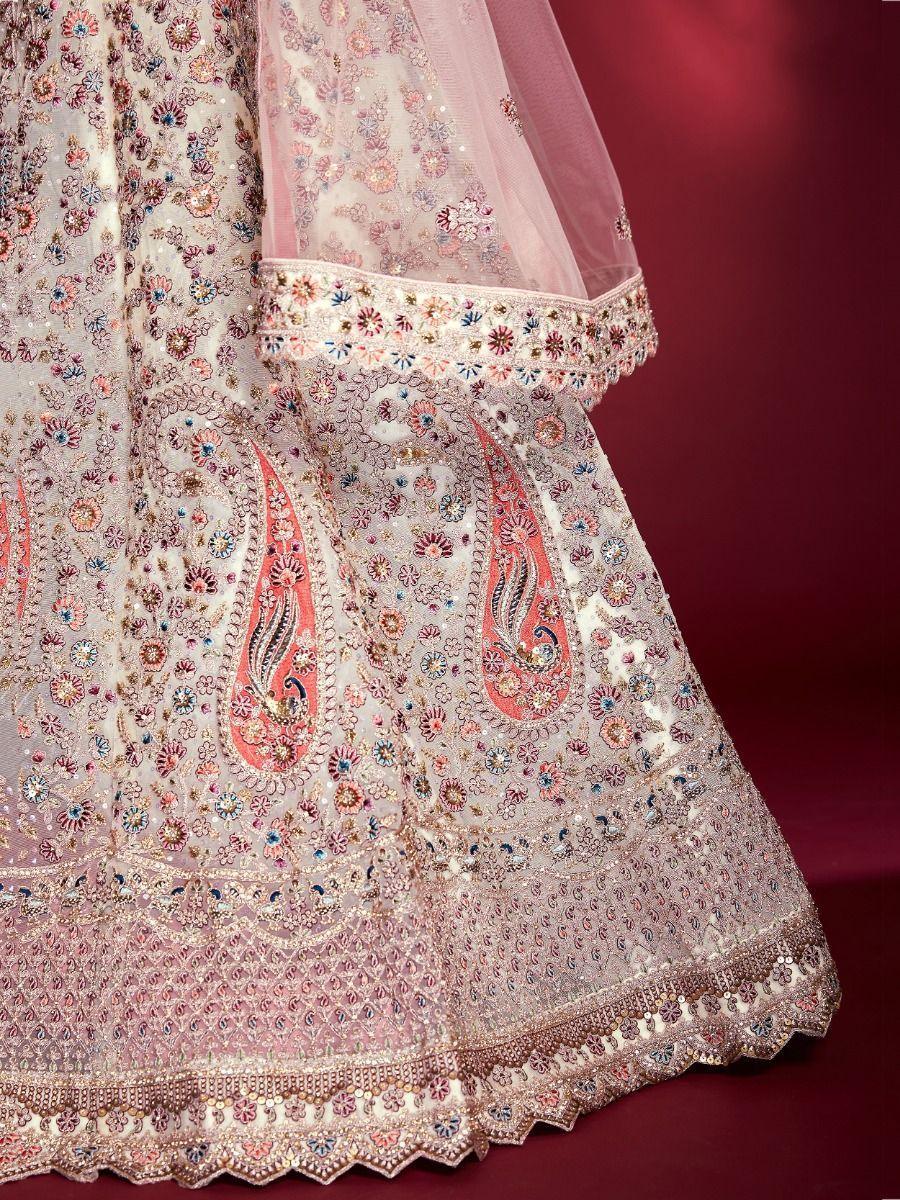 Timeless White Sequins Soft Silk Lehenga | Wedding Wear with Dupatta