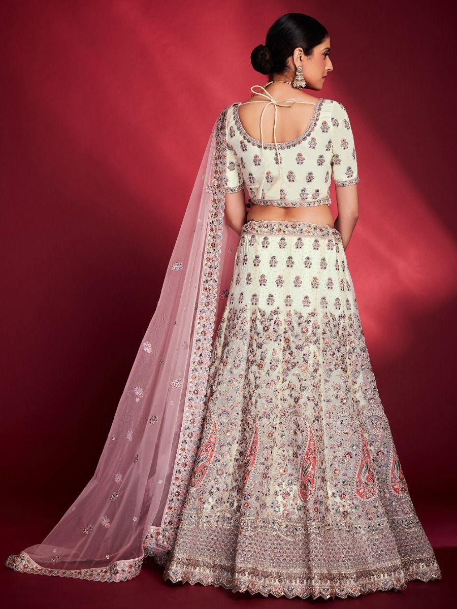 Timeless White Sequins Soft Silk Lehenga | Wedding Wear with Dupatta