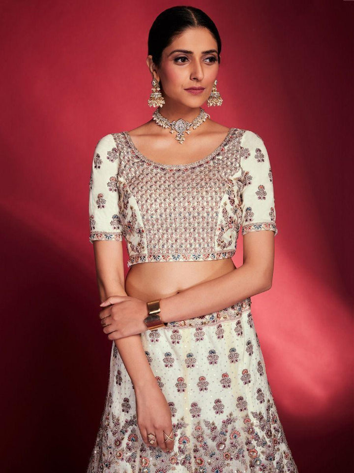 Timeless White Sequins Soft Silk Lehenga | Wedding Wear with Dupatta