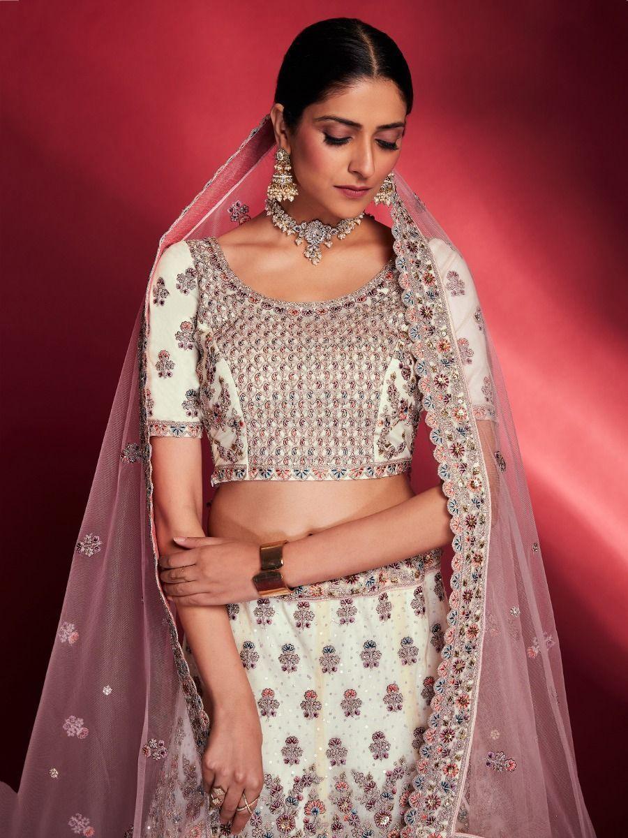 Timeless White Sequins Soft Silk Lehenga | Wedding Wear with Dupatta