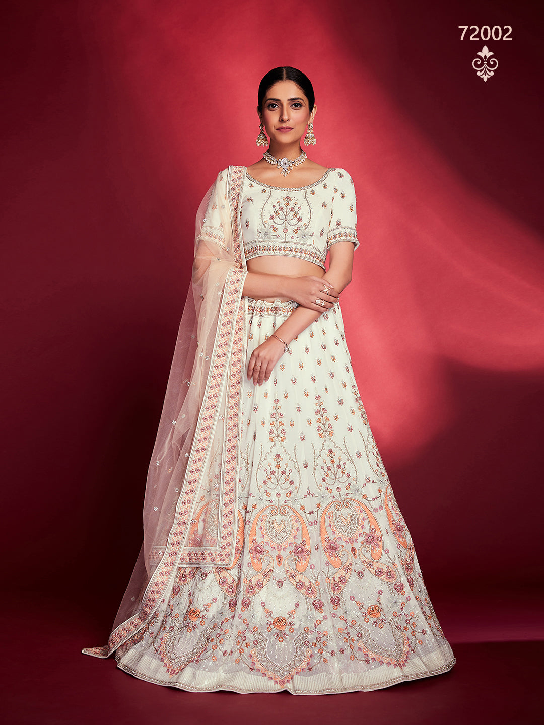 White Lehenga Set with Zari & Sequins Work | Bridal Lehenga Choli