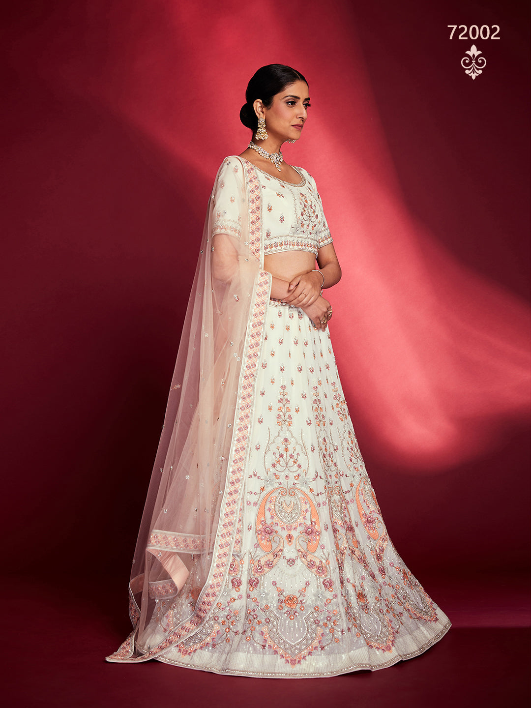 White Lehenga Set with Zari & Sequins Work | Bridal Lehenga Choli