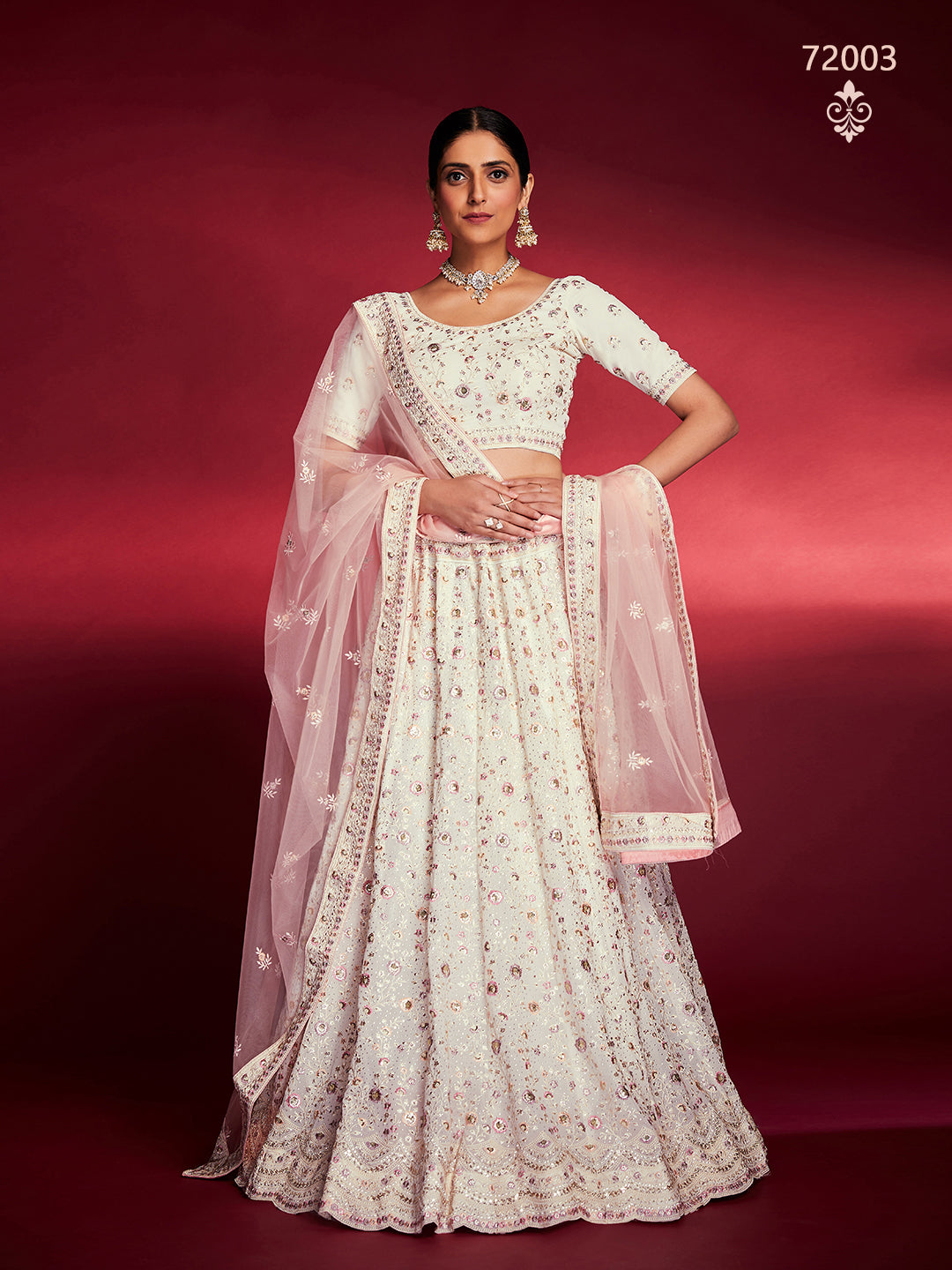 Elegant white  Party Wear Crop Top Lehenga | Wedding Lehenga Choli