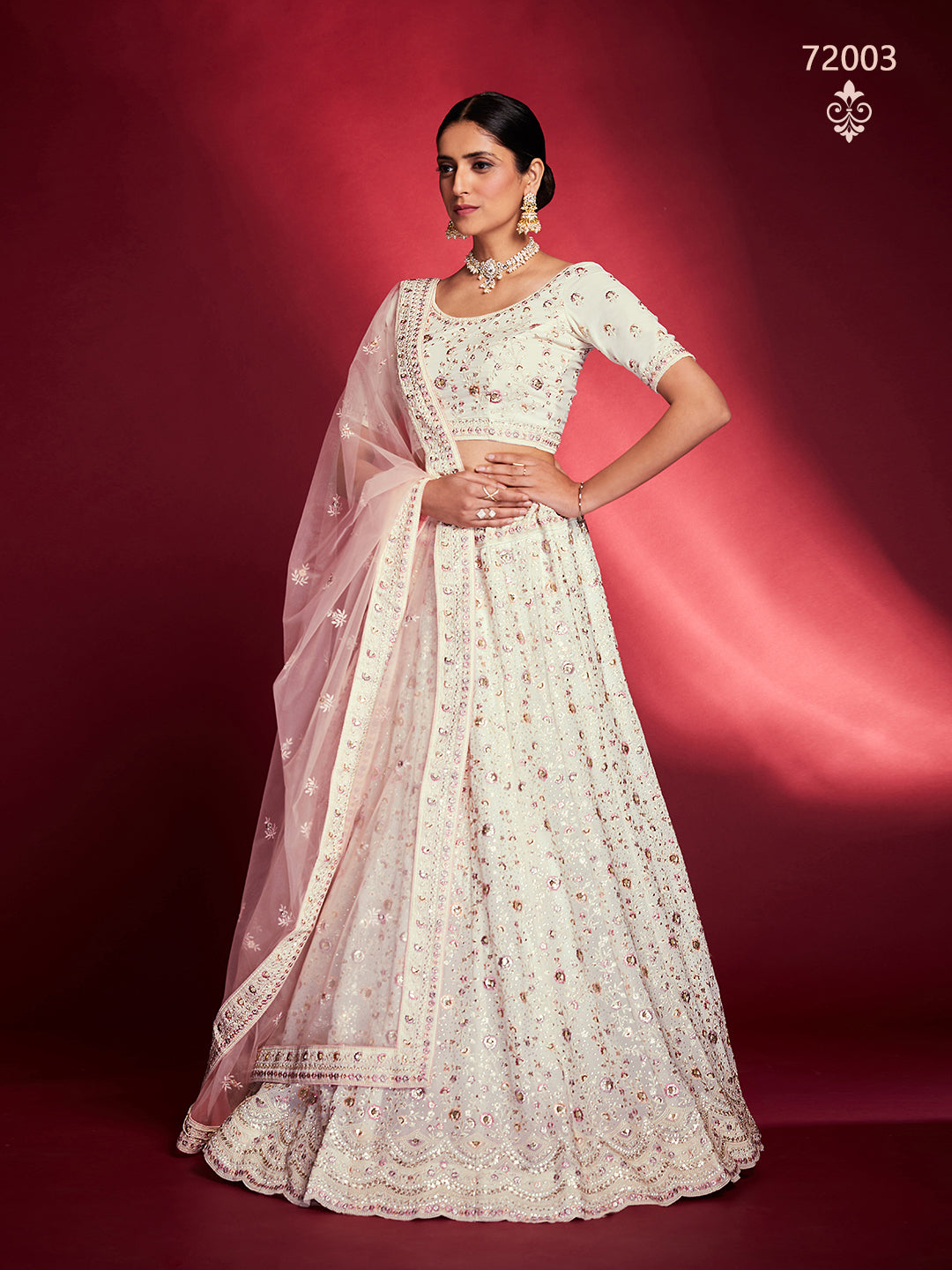 Elegant white  Party Wear Crop Top Lehenga | Wedding Lehenga Choli