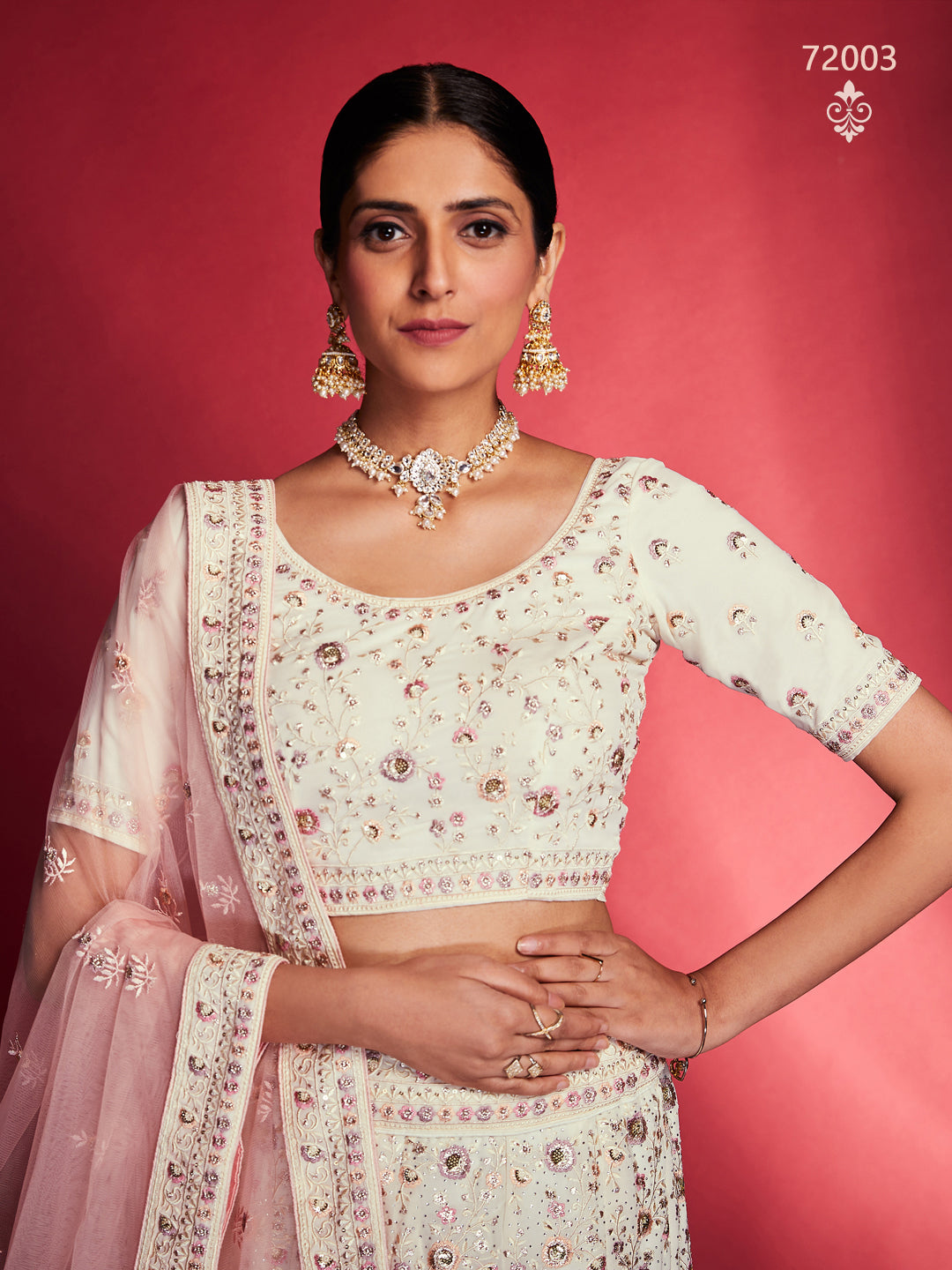 Elegant white  Party Wear Crop Top Lehenga | Wedding Lehenga Choli