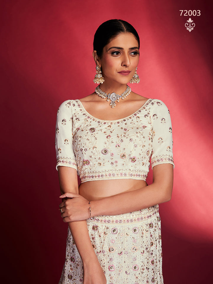 Elegant white  Party Wear Crop Top Lehenga | Wedding Lehenga Choli