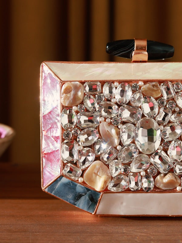 Hannah Embellished Mother of Pearl Clutch | Elegant Evening Bag for Events