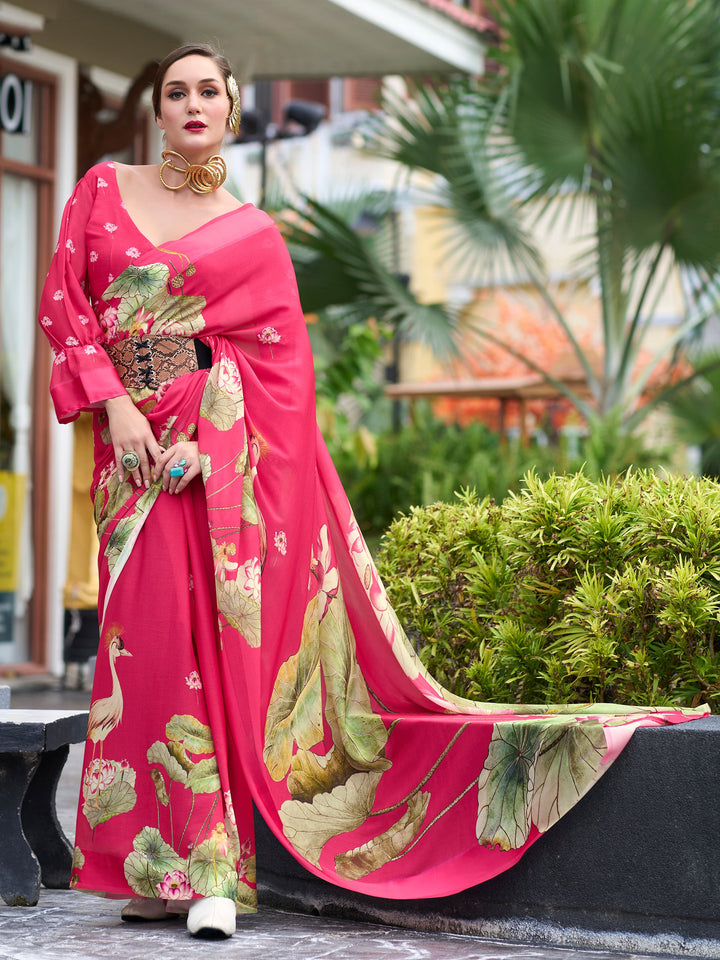 Pink georgette saree crafted for elegance and style.