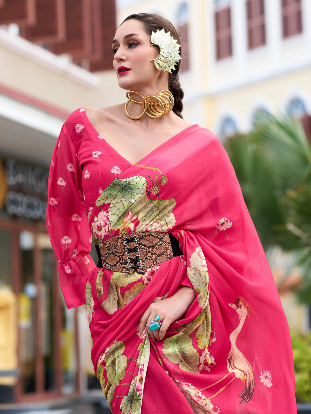 Vibrant color luxurious fabric exclusive attire crafted for elegance and style.