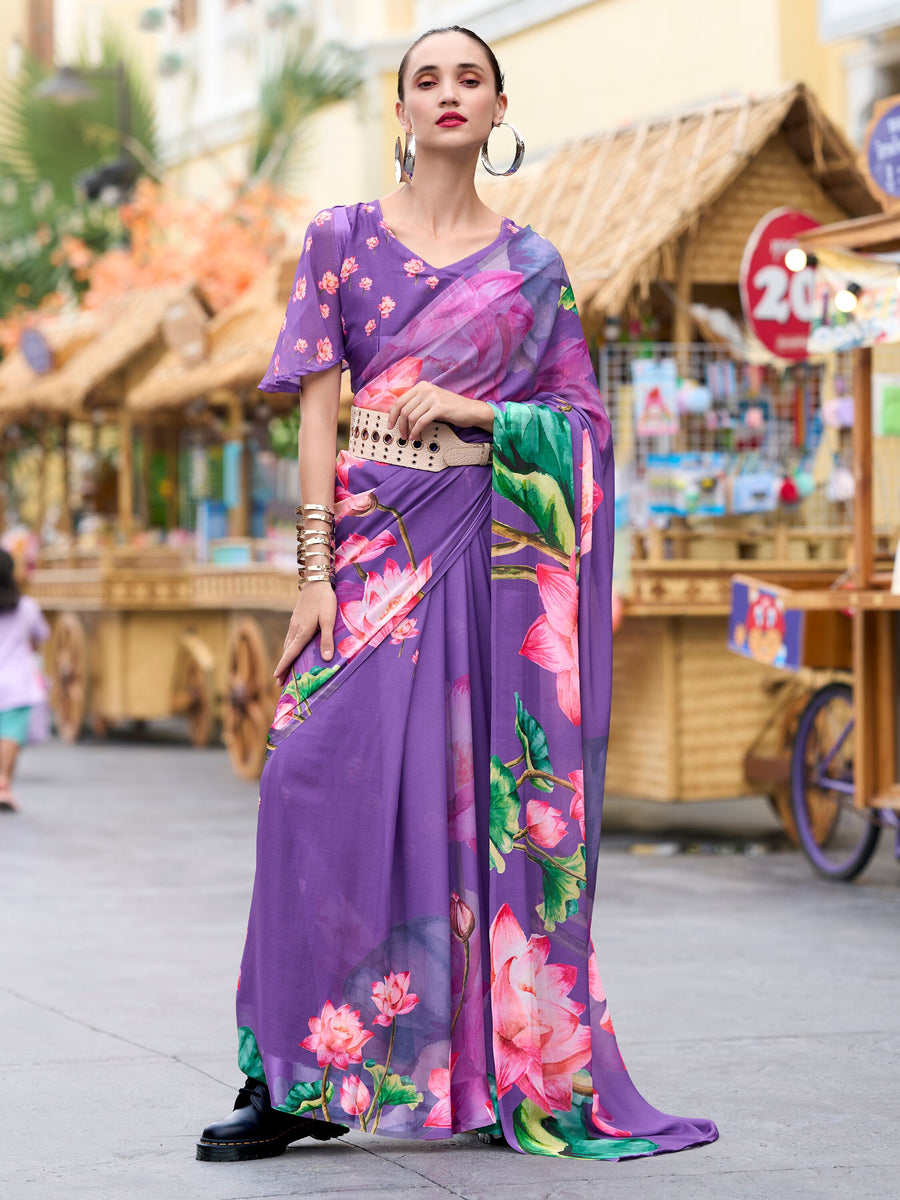 Purple georgette saree crafted for elegance and style.