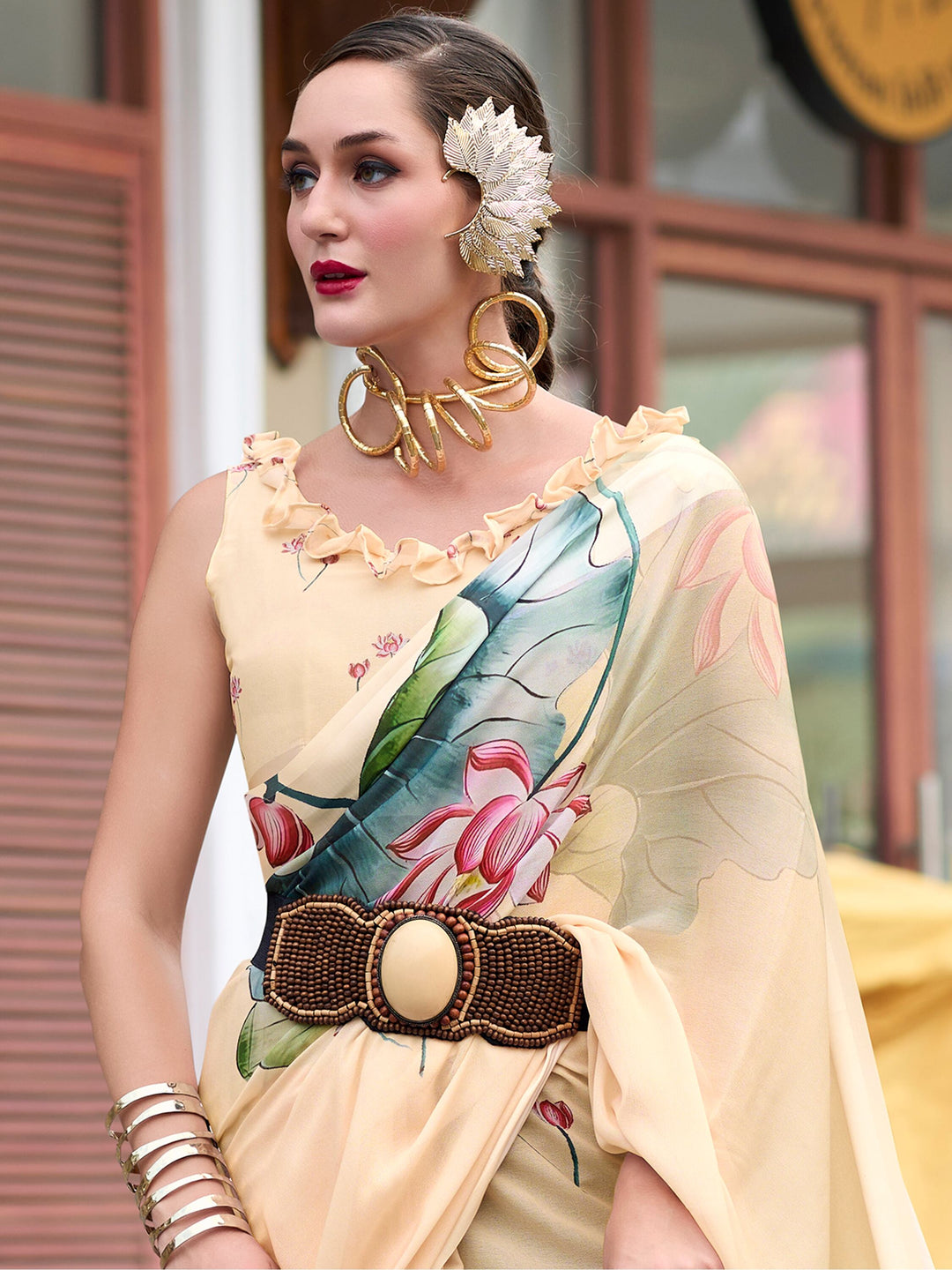 Vibrant color luxurious fabric exclusive attire crafted for elegance and style.