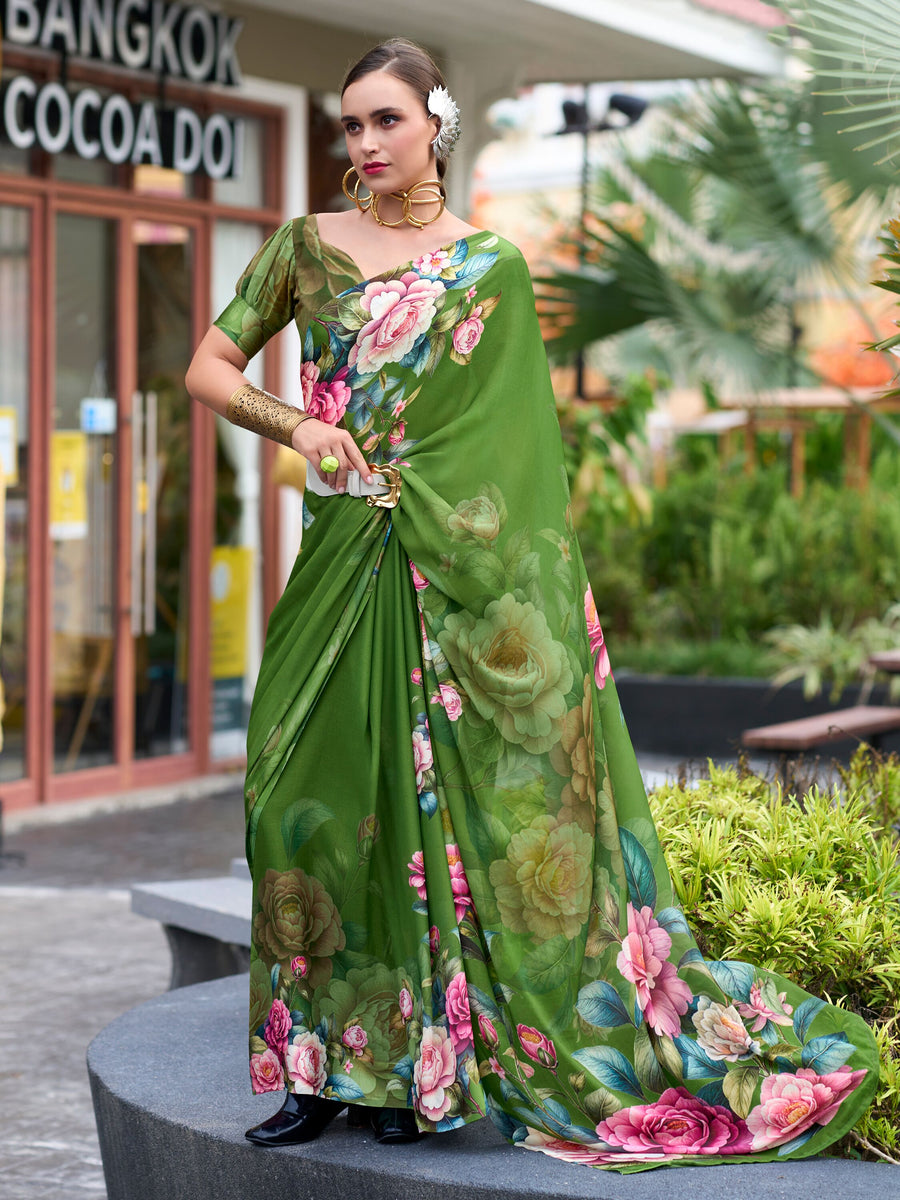 Green georgette saree crafted for elegance and style.