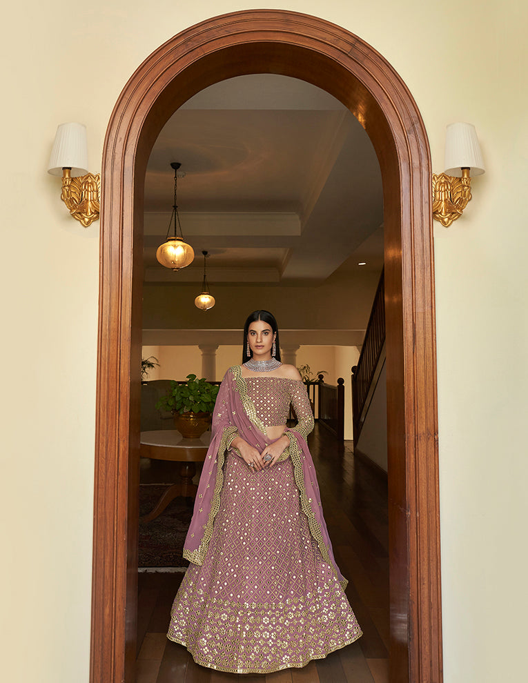 Mauve Georgette Lehenga Choli | Bridal Lehenga for Wedding