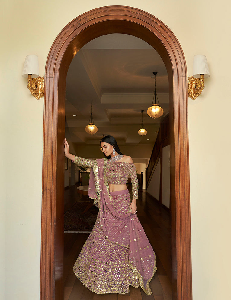 Mauve Georgette Lehenga Choli | Bridal Lehenga for Wedding