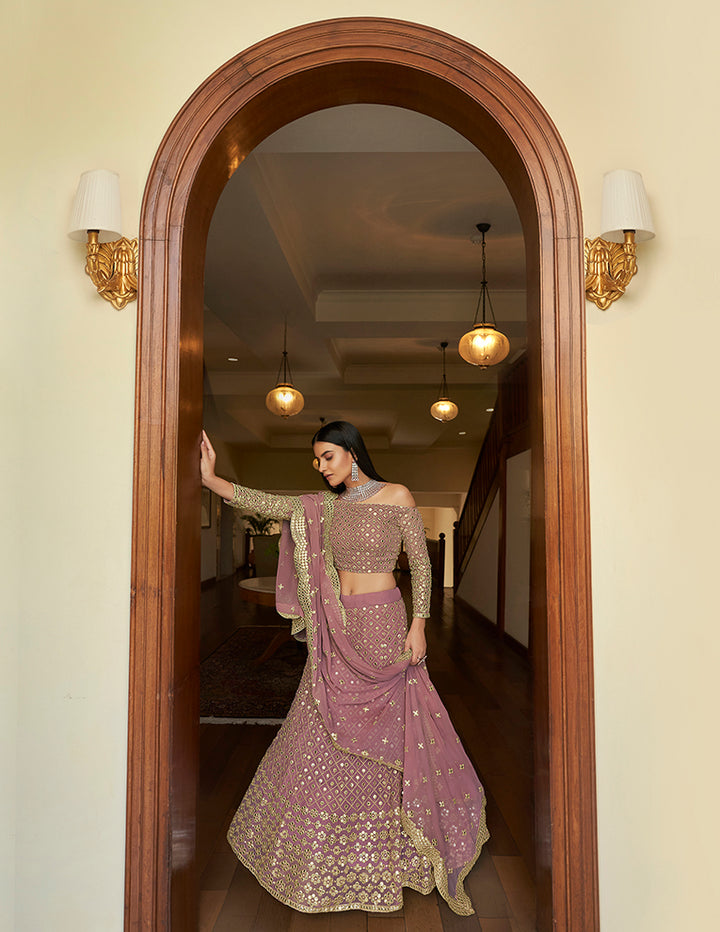 Mauve Georgette Lehenga Choli | Bridal Lehenga for Wedding