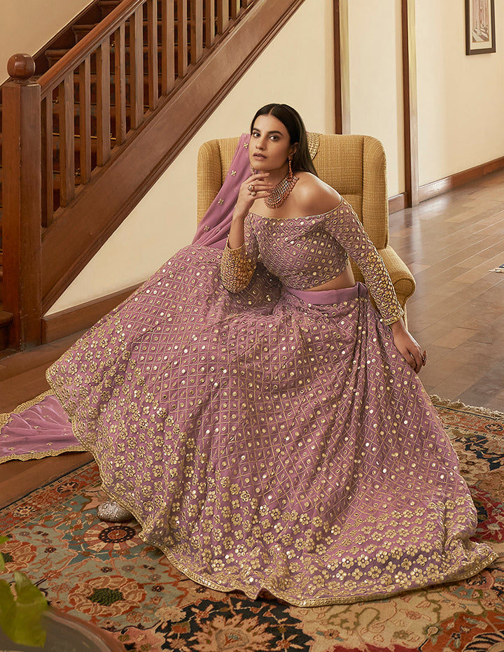 Mauve Georgette Lehenga Choli | Bridal Lehenga for Wedding