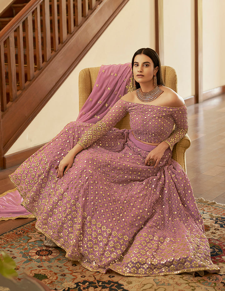 Mauve Georgette Lehenga Choli | Bridal Lehenga for Wedding