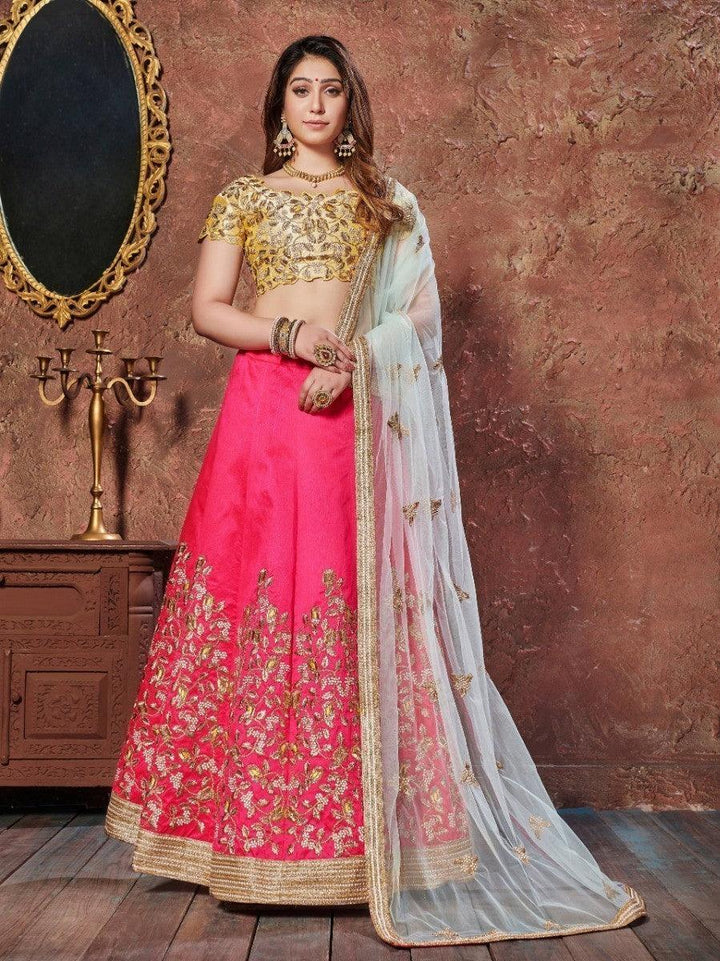 Pink mulberry silk lehenga with dori and sequins embroidery for weddings