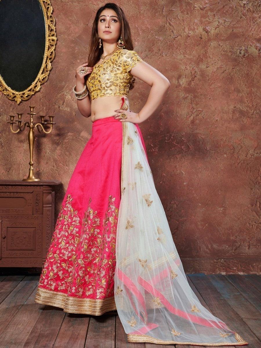 Heavy gota lace and thread work on pink bridal lehenga for special events