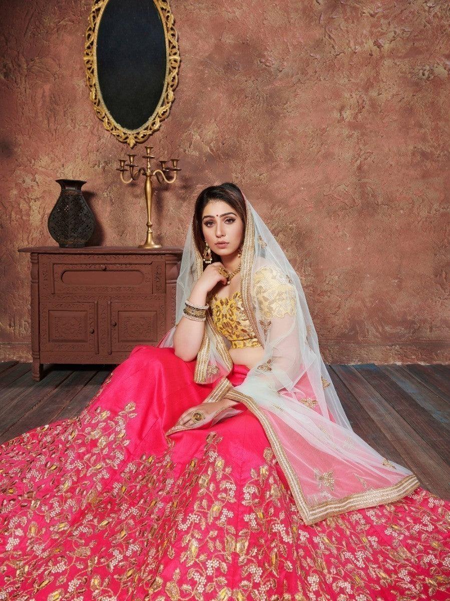 Party wear pink lehenga dress with intricate embroidery and sequins