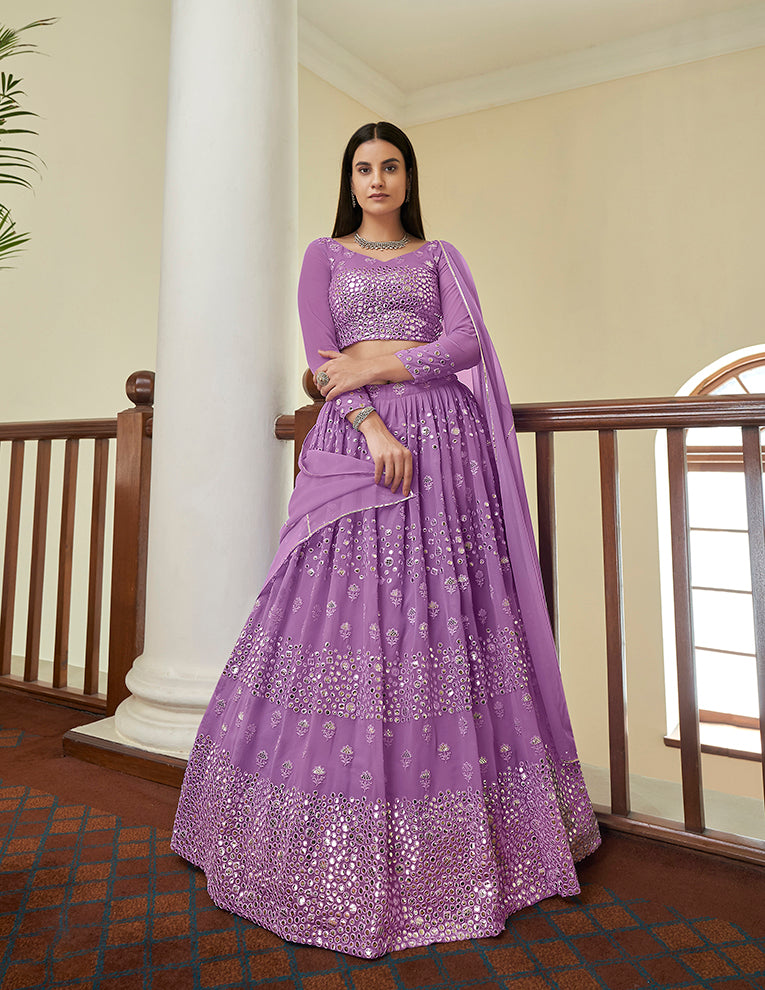 Lilac Georgette Lehenga Choli | Traditional Bridal Lehenga Set