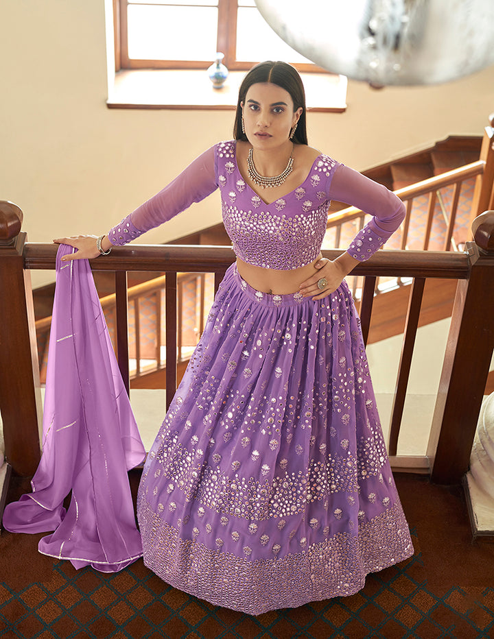 Lilac Georgette Lehenga Choli | Traditional Bridal Lehenga Set