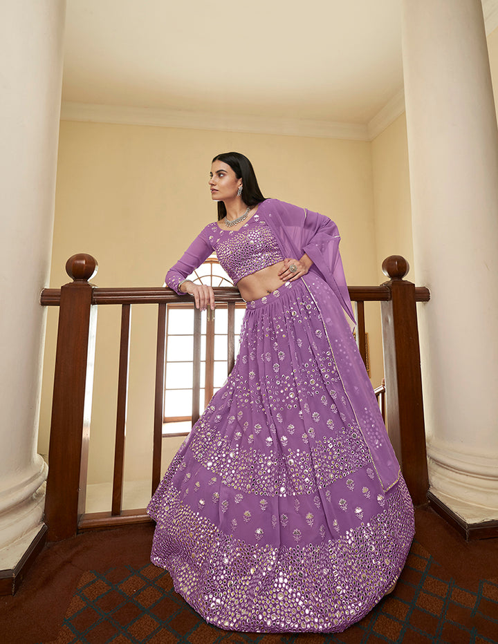 Lilac Georgette Lehenga Choli | Traditional Bridal Lehenga Set