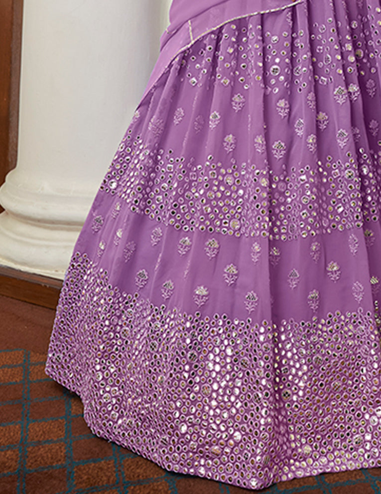 Lilac Georgette Lehenga Choli | Traditional Bridal Lehenga Set