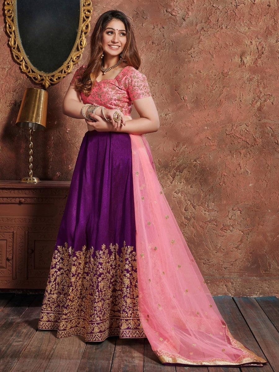 Elegant purple wedding lehenga with dori and zari detailing