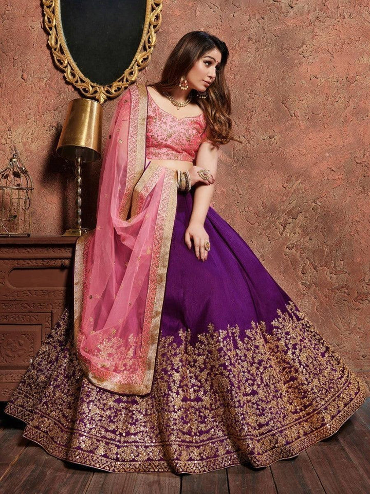 Bridal lehenga choli set with light pink choli and embroidered dupatta