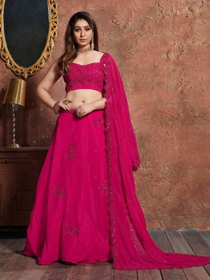 Pink georgette bridal lehenga with dori and sequin embroidery for weddings