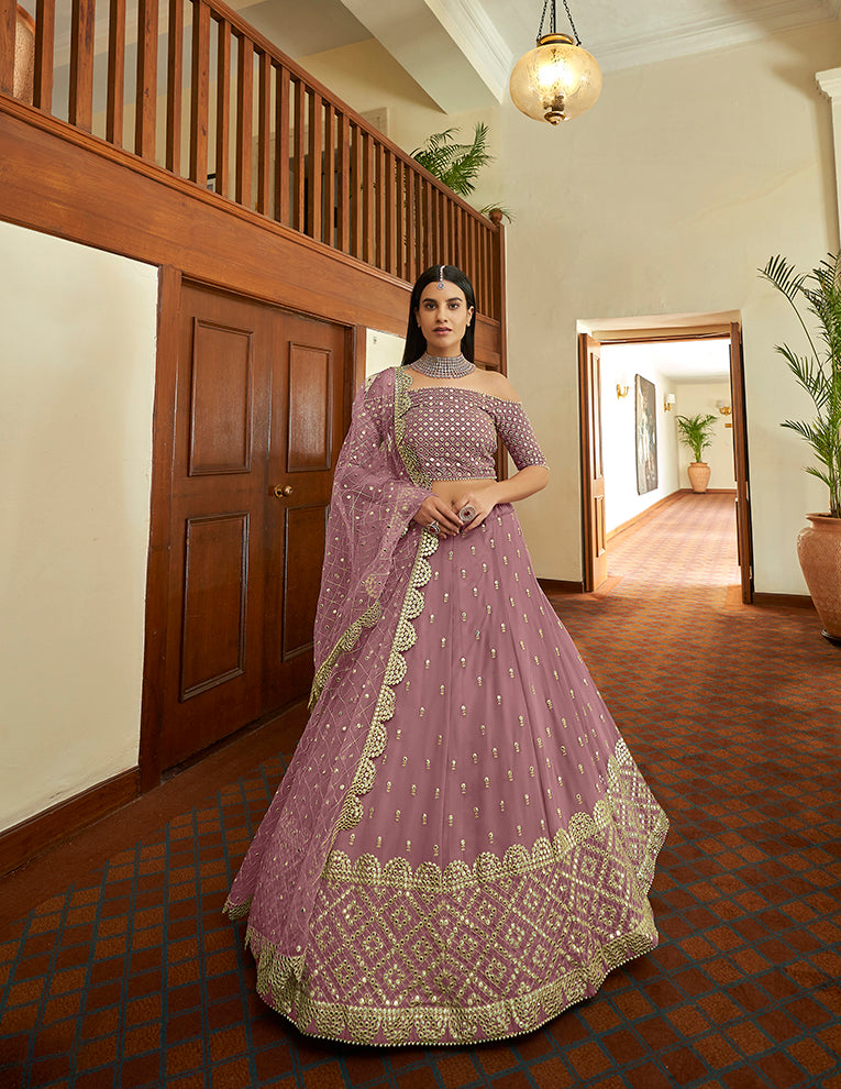 Mauve Georgette Lehenga Choli for Wedding | Bridal Lehenga for Women