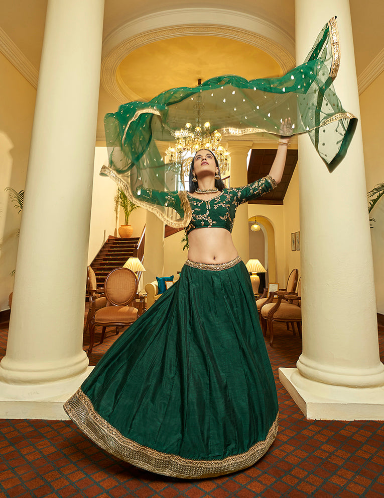 Traditional Lehenga Choli | Bridal Lehenga for Women in Green Art Silk